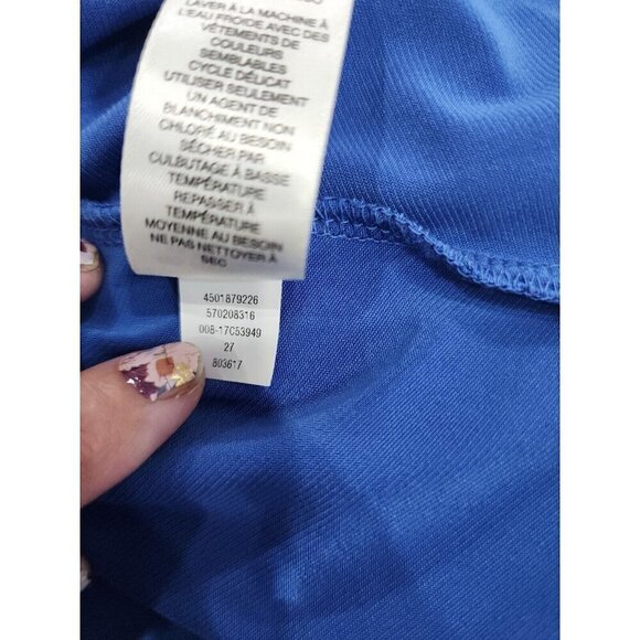 Chico’s Blue Peek A Boo Short Sleeve Polyester Spandex Top Women's Medium - Picture 7 of 7